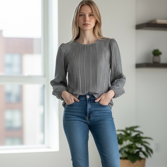 Ricki's Tops - Ricki's Metallic Gray Pleated Top